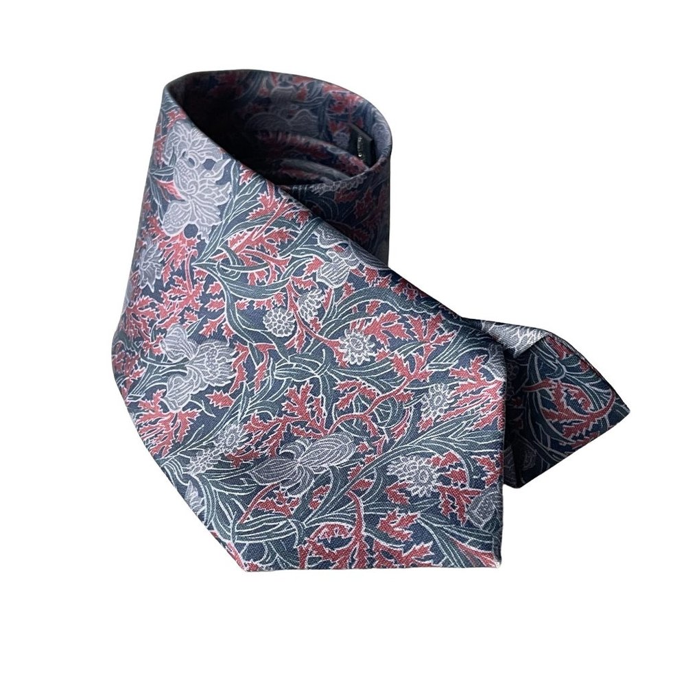 Vintage Rome Silk Men's‎ Necktie Floral Print Blue Gray Red Neckwear